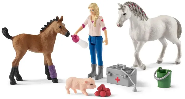 Schleich Farm World 42486 : Visite du vétérinaire pour la jument et le poulain