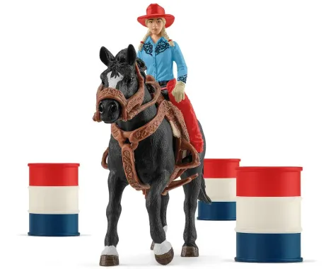 Schleich Farm World 42576 : Cowgirl et Tonneaux de Racing