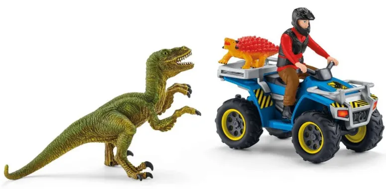 Schleich Dinosaurs 41466 : Fuite sur quad face au vélociraptor
