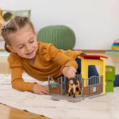 Schleich Farm World 42609 : Box avec Poney Icelandais - Extension Ferme Educative
