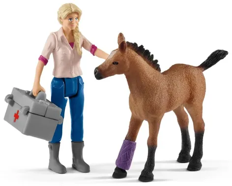Schleich Farm World 42486 : Visite du vétérinaire pour la jument et le poulain