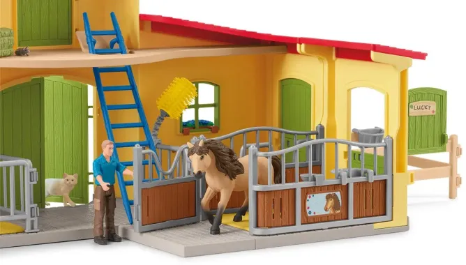 Schleich Farm World 42609 : Box avec Poney Icelandais - Extension Ferme Educative
