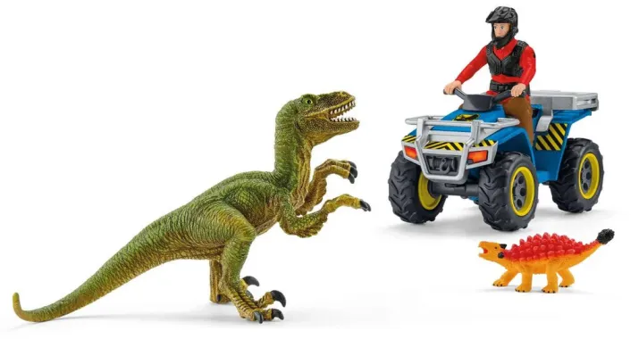Schleich Dinosaurs 41466 : Fuite sur quad face au vélociraptor