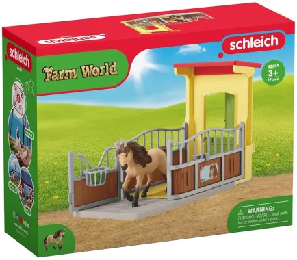 Schleich Farm World 42609 : Box avec Poney Icelandais - Extension Ferme Educative