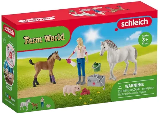 Schleich Farm World 42486 : Visite du vétérinaire pour la jument et le poulain