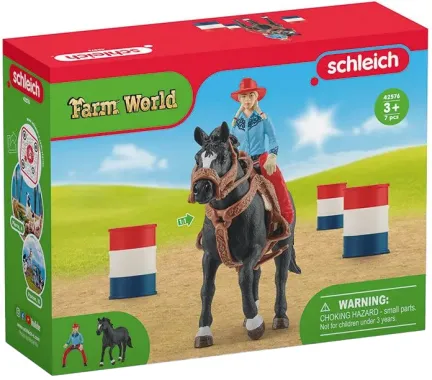 Schleich Farm World 42576 : Cowgirl et Tonneaux de Racing