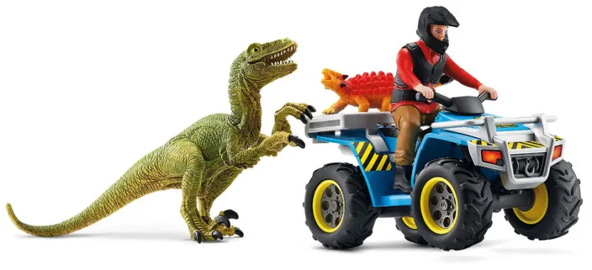 Schleich Dinosaurs 41466 : Fuite sur quad face au vélociraptor