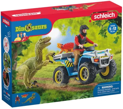 Schleich Dinosaurs 41466 : Fuite sur quad face au vélociraptor