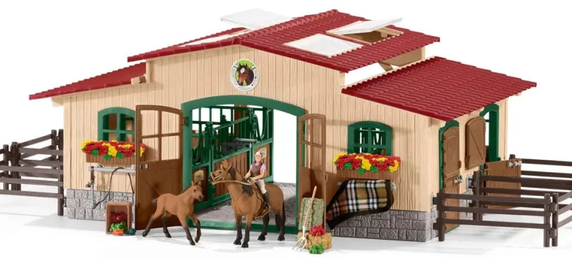 Schleich Farm World 42195 : Écurie avec chevaux et accessoires