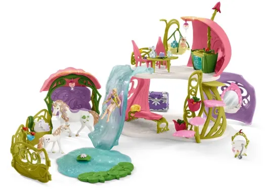 Schleich Bayala 42445 : Maison-fleur pailletée avec licornes, lac et écurie
