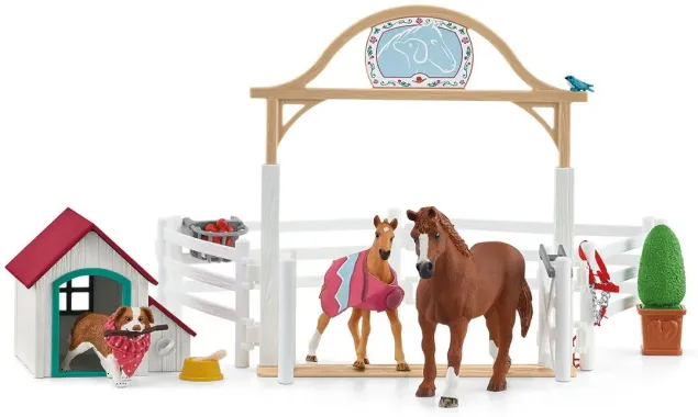 Schleich Horse Club 42458 : Enclos pour Chevaux d&#039;Hannah avec Chienne Ruby