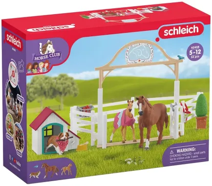Schleich Horse Club 42458 : Enclos pour Chevaux d&#039;Hannah avec Chienne Ruby