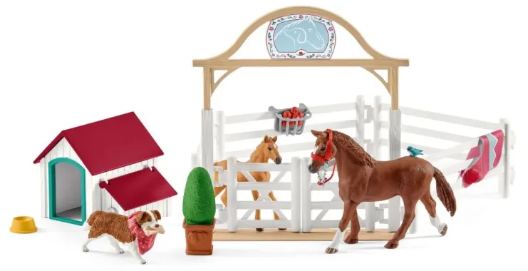 Schleich Horse Club 42458 : Enclos pour Chevaux d&#039;Hannah avec Chienne Ruby