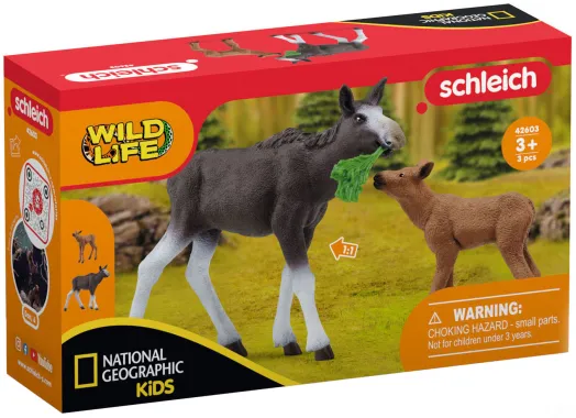 Schleich Wild Life 42603 : Élan Femelle avec Veau (National Geographic)