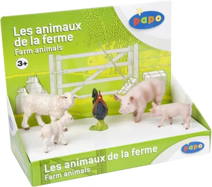 Papo La vie à la ferme 80300 : Boîte présentoir animaux de la ferme 1 (5 fig.)